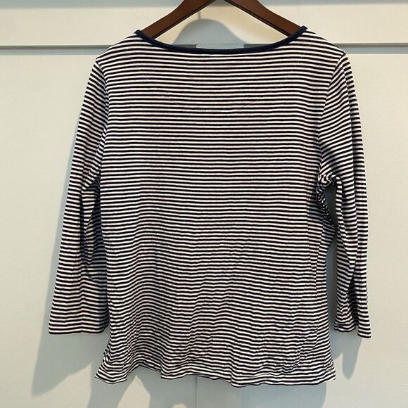 Coldwater Creek Top M Navy White Striped Mixed Media‎ Sequin 3D - Picture 7 of 11